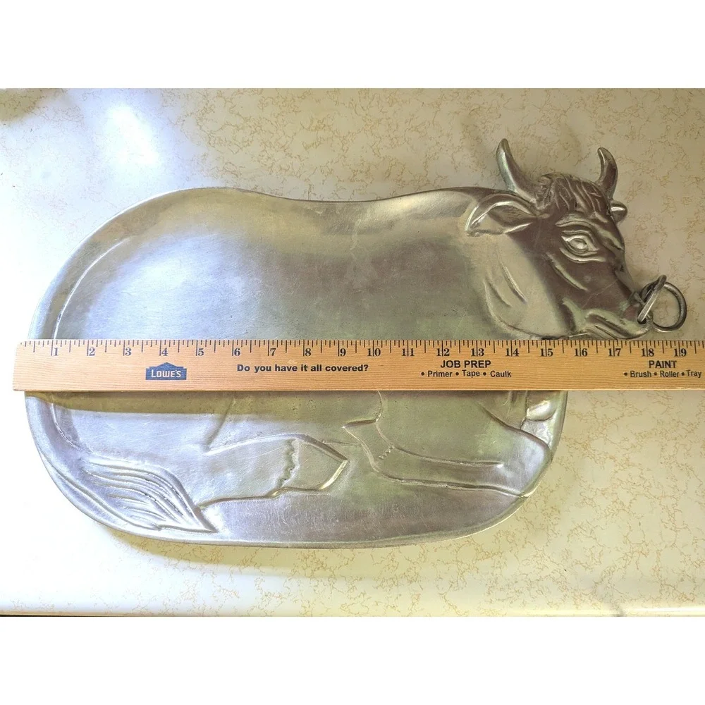 Unique Cow Bull Serving Platter Farmhouse Rustic Country Western Kitsch Heavy
